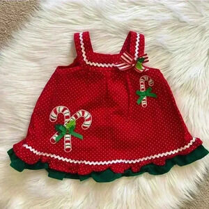 Vintage Rare Too! 12 Mos Holiday Corduroy Candy Cane Jumper Dress